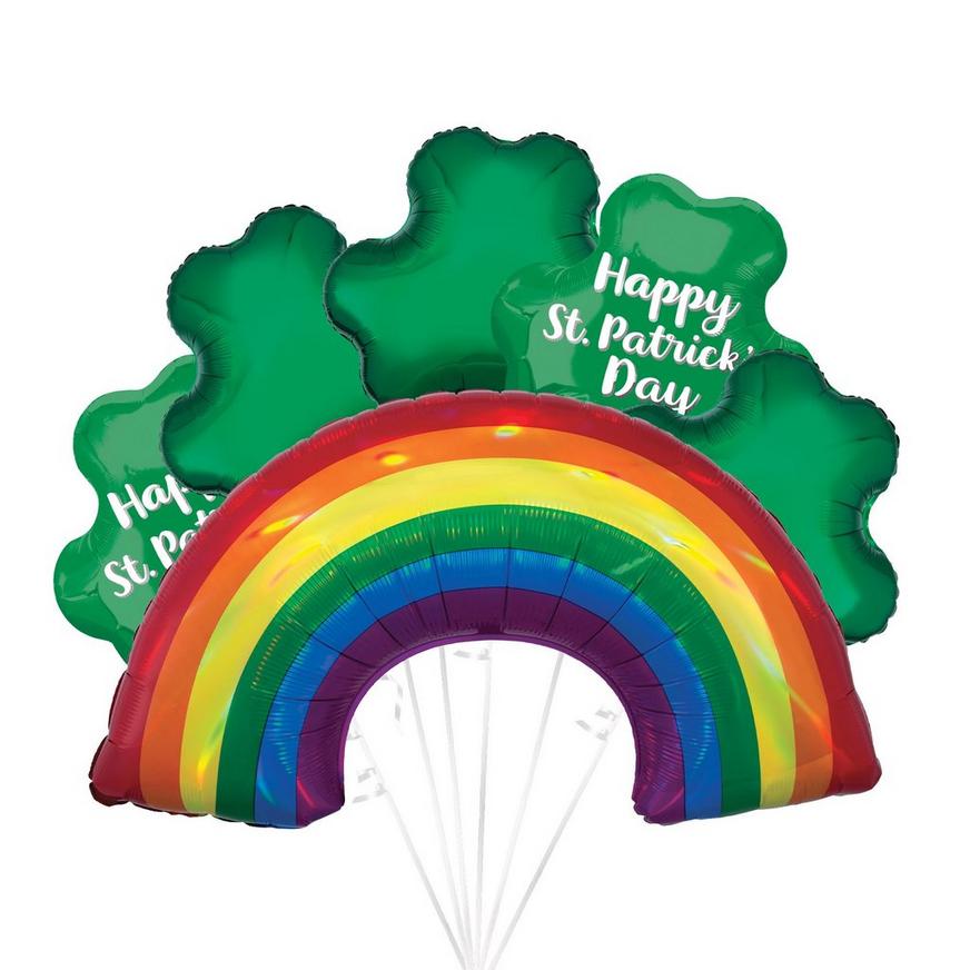 Rainbow & Shamrocks St. Patrick's Day Foil Balloon Bouquet, 6pc