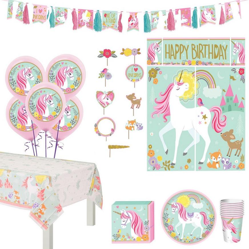 Magical Unicorn Tableware Girls Birthday Party Supply Cup Plates Napkins ~ 32pc. 