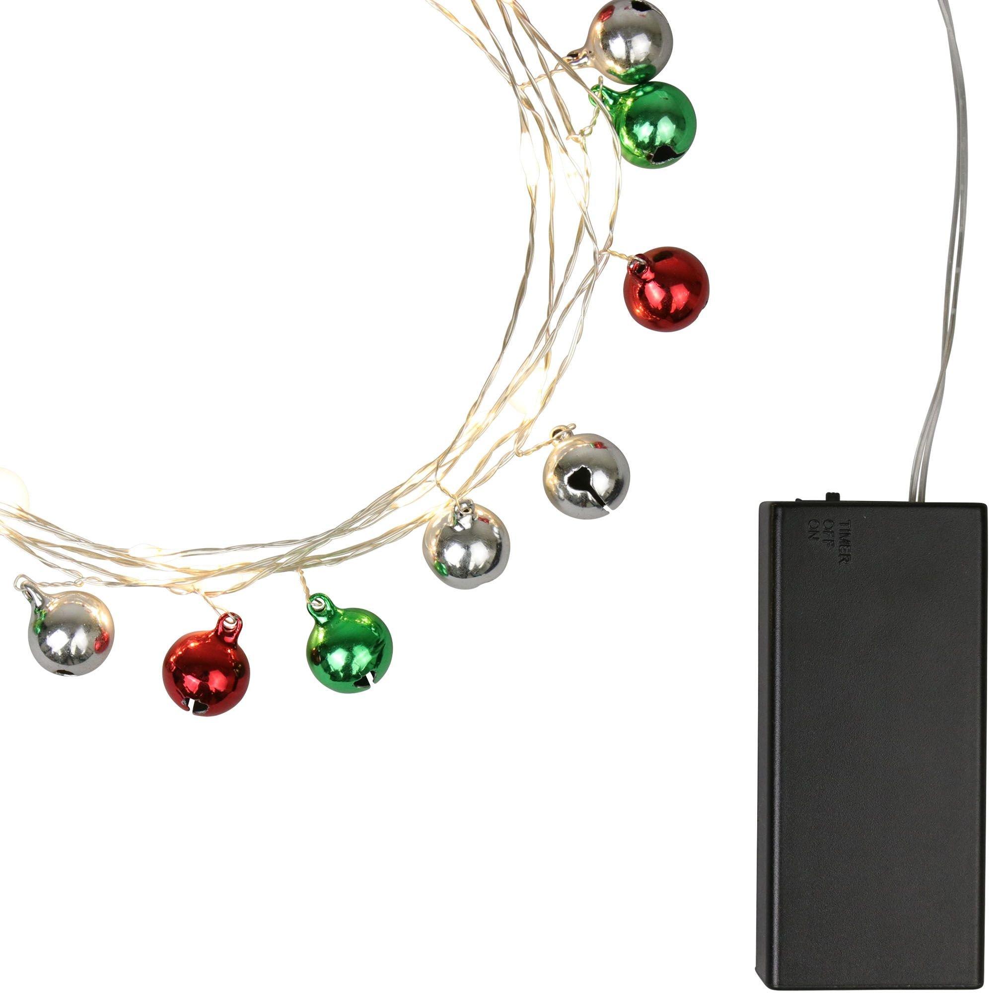 Green, Red & Silver Jingle Bell LED String Lights, 6.3ft
