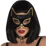 Black & Gold Fabric & Marabou Feather Cat Mask