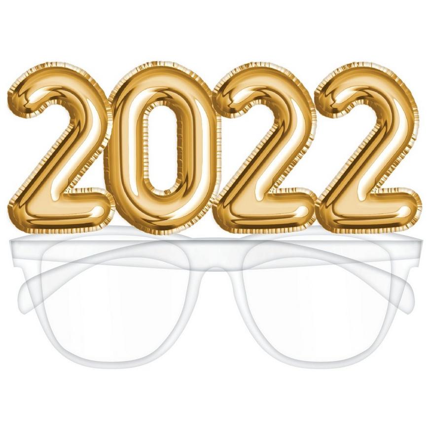 Gold 2022 Balloon Plastic Glasses