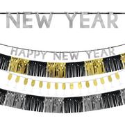 Black, Gold & Silver Happy New Year Foil & Cardstock Banners, 4ct