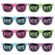 Glow-in-the-Dark New Year's Printed Plastic Sunglasses, 5.75in x 2in, 8ct
