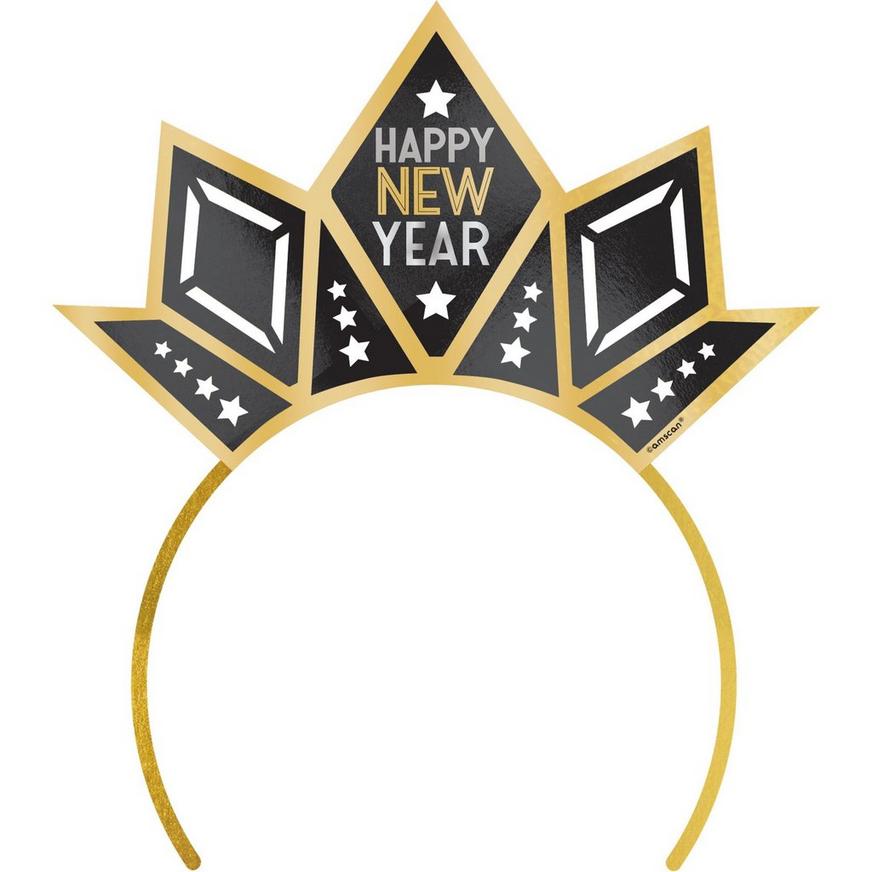 Black, Gold & Silver Art Deco New Year's Cardstock Tiara Headband, 8.9in x 5.3in