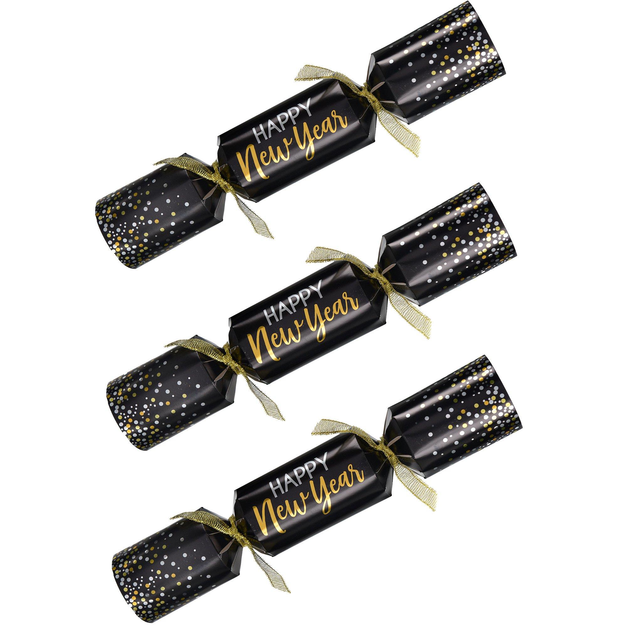 Black, Silver, & Gold New Year's Crackers, 8ct