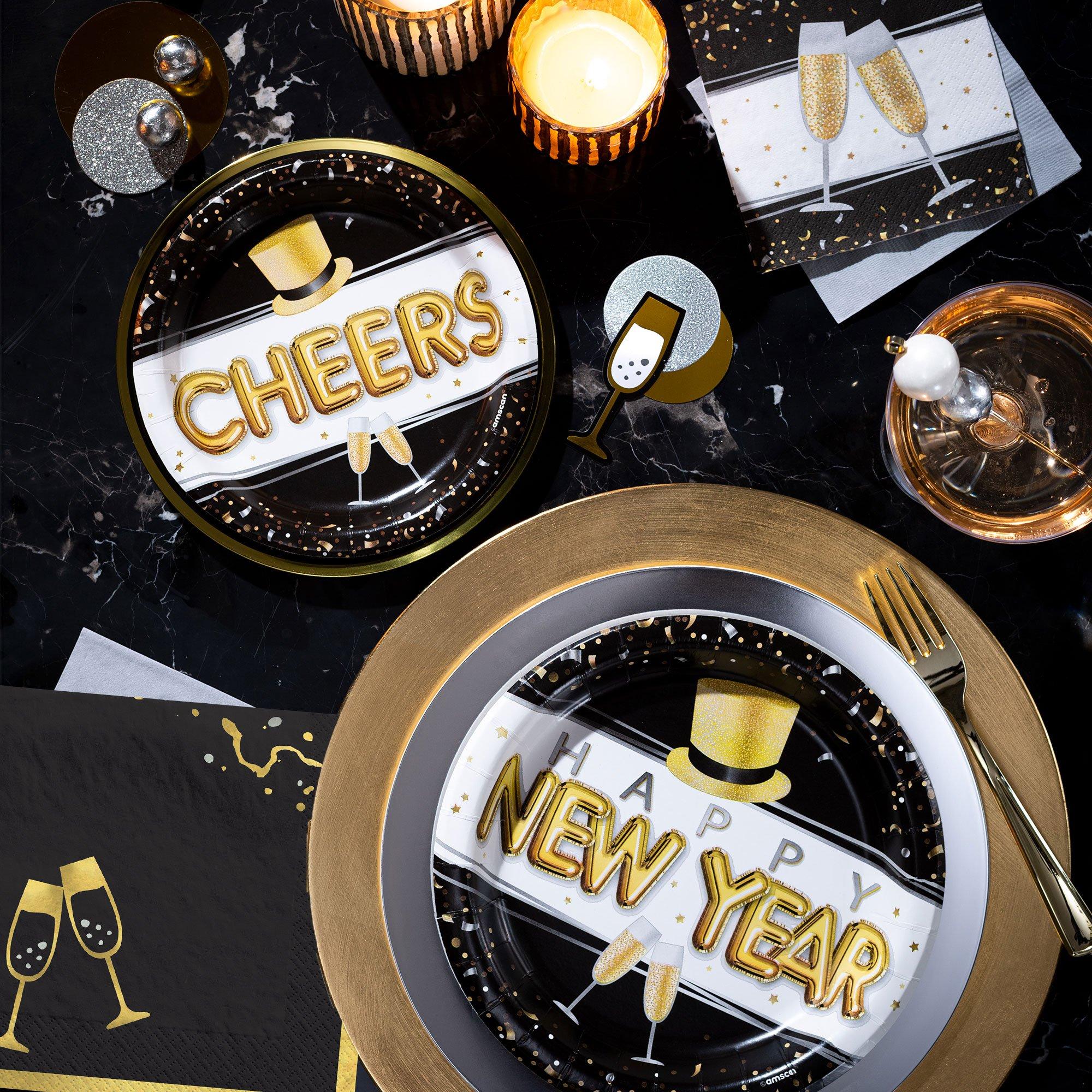 Cheers New Year's Eve Paper Dessert Plates, 6.75in, 50ct - Pop, Clink, Cheers