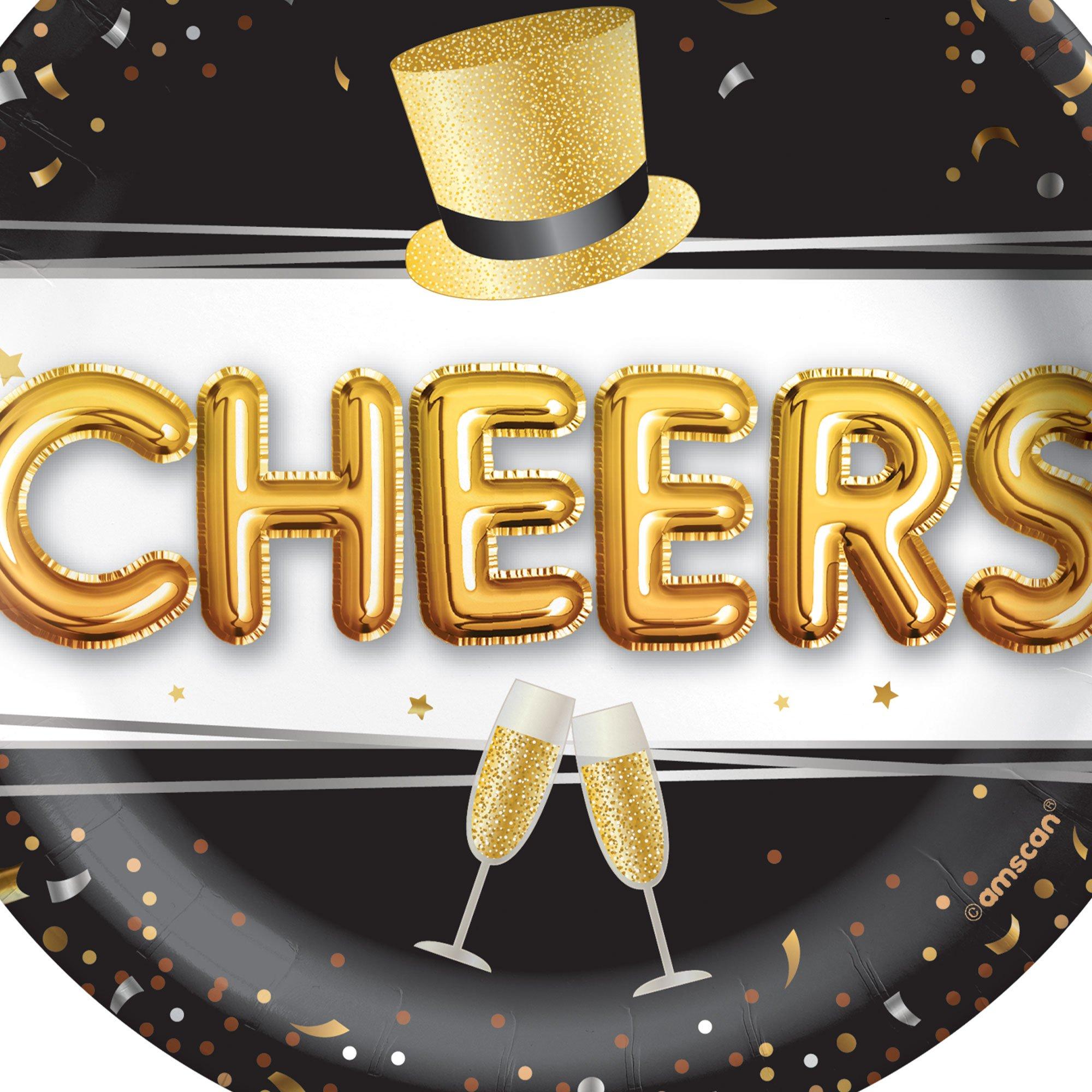 Cheers New Year's Eve Paper Dessert Plates, 6.75in, 50ct - Pop, Clink, Cheers