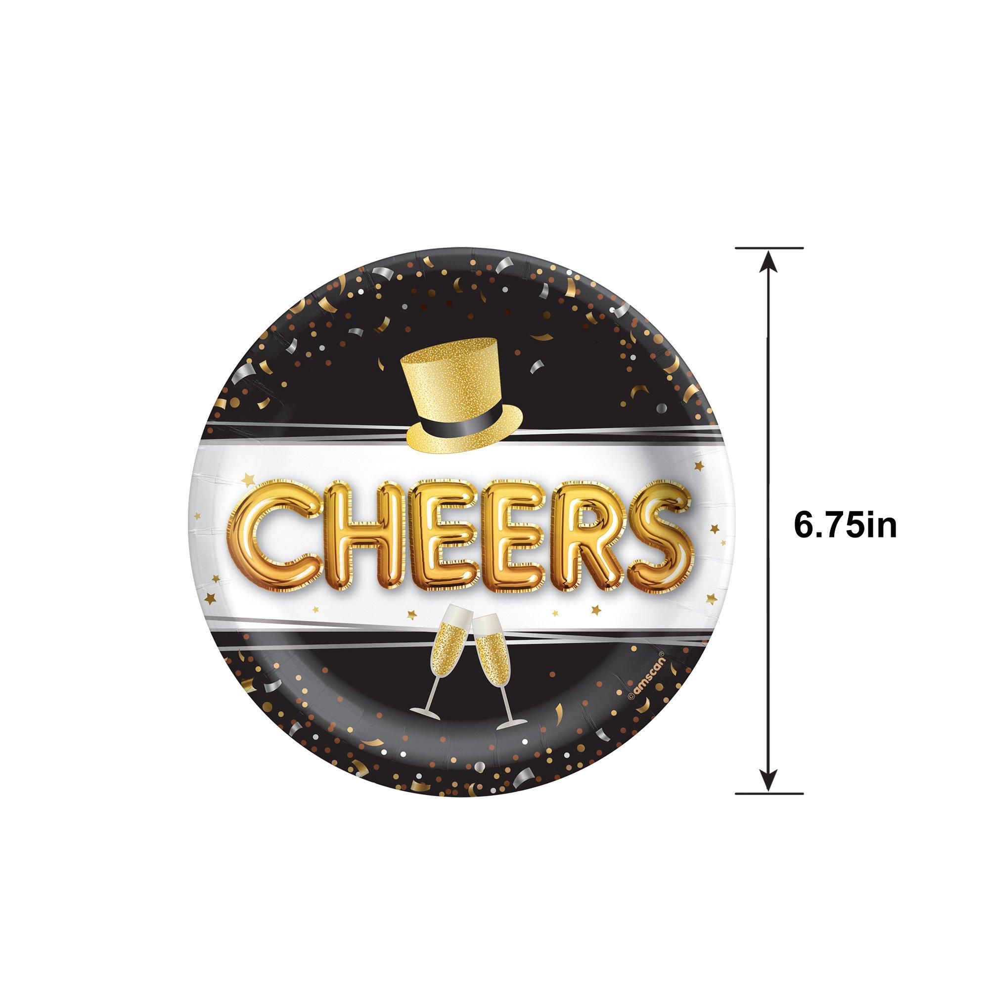 Cheers New Year's Eve Paper Dessert Plates, 6.75in, 50ct - Pop, Clink, Cheers