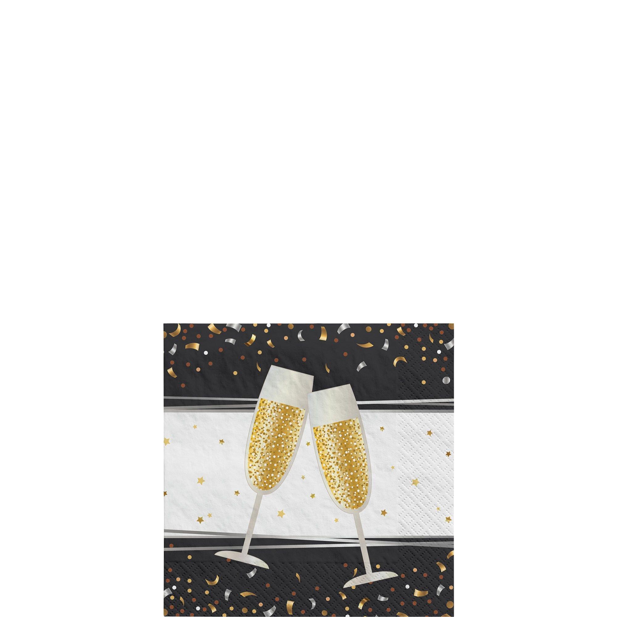 Clinking Champagne Flutes New Year's Eve Paper Beverage Napkins, 5in