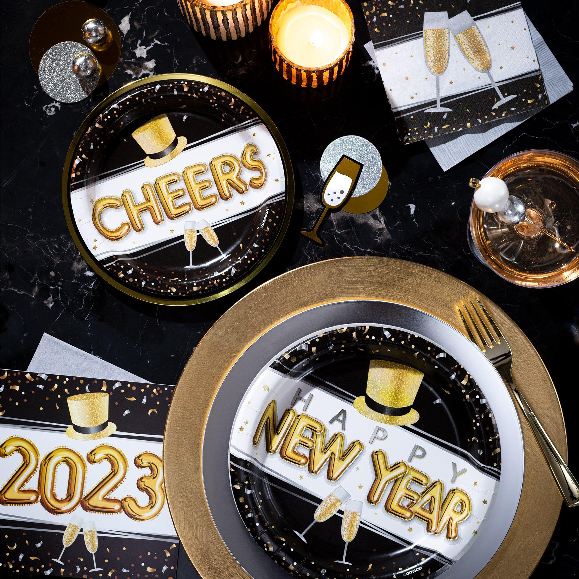 Clinking Champagne Flutes New Year's Eve Paper Beverage Napkins, 5in, 100ct - Pop, Clink, Cheers