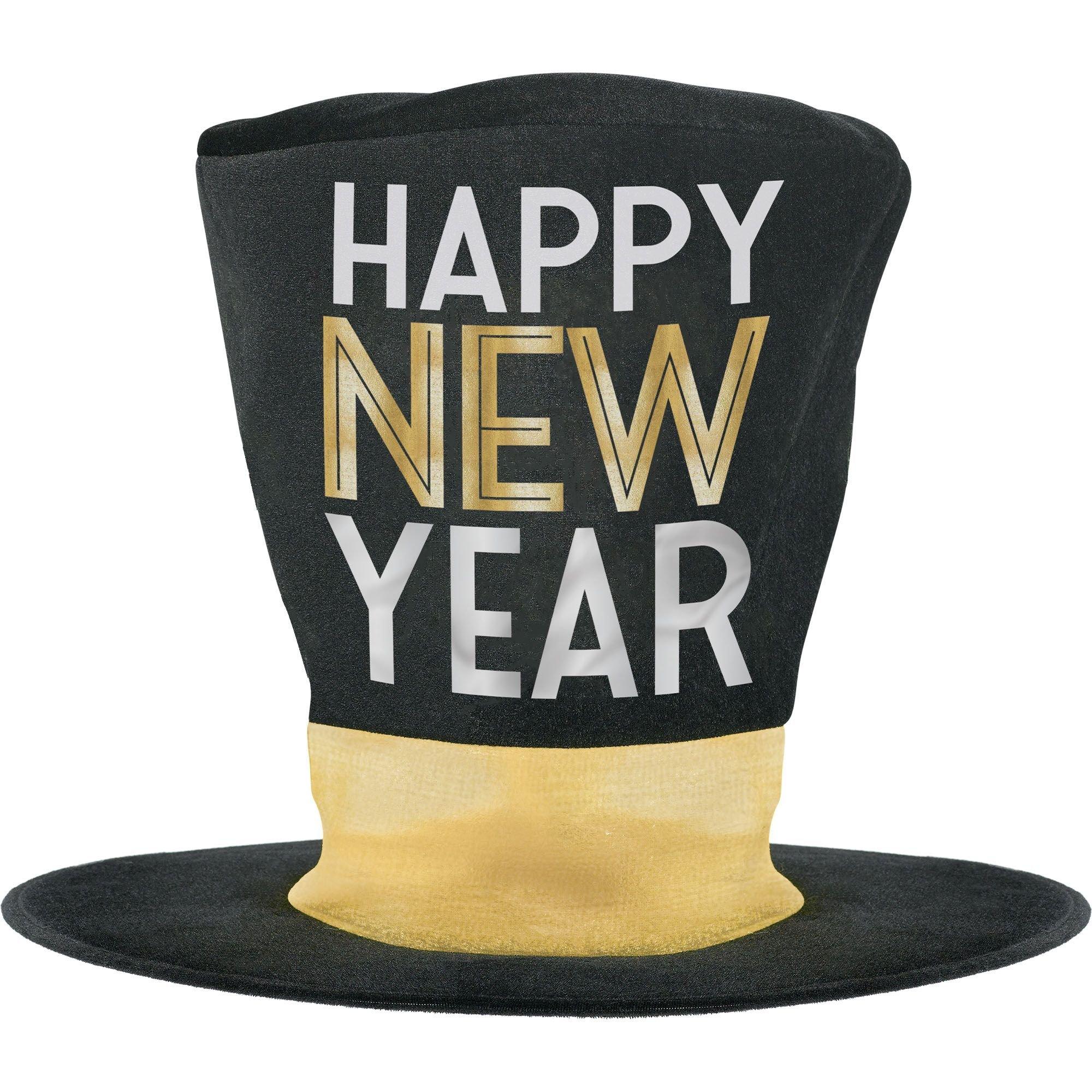 Oversized Black & Gold New Year's Fabric Top Hat