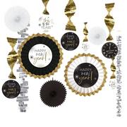 Black, Gold & Silver New Year's Eve Paper & Foil Hanging Decorating Kit, 13pc