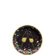 Clinking Champagne Flutes New Year's Eve Paper Dessert Plates, 6.75in, 20ct - Colorful Confetti