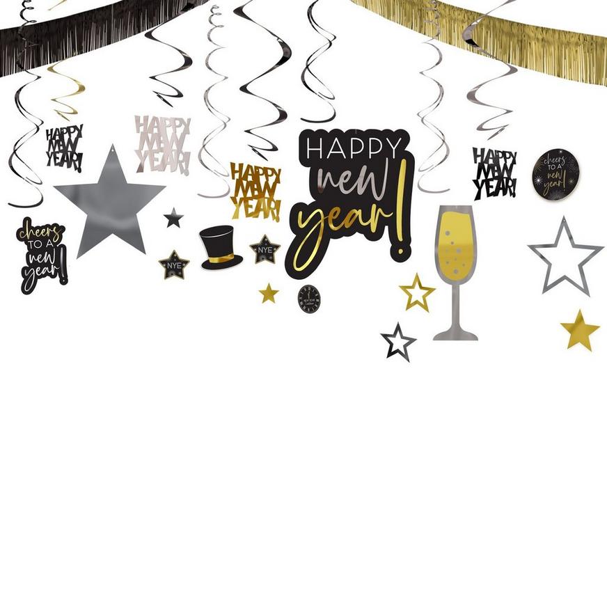 Deluxe Black, Gold & Silver Happy New Year Foil & Cardstock Room Decorating Kit, 28pc