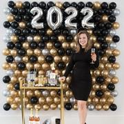 Air-Filled Black, Silver & Gold New Year's 2022 Foil & Latex Balloon Backdrop Kit, 6.25ft x 5.9ft