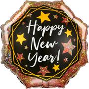 Happy New Year Octagonal Foil Balloon, 22in - Gold Sparkle