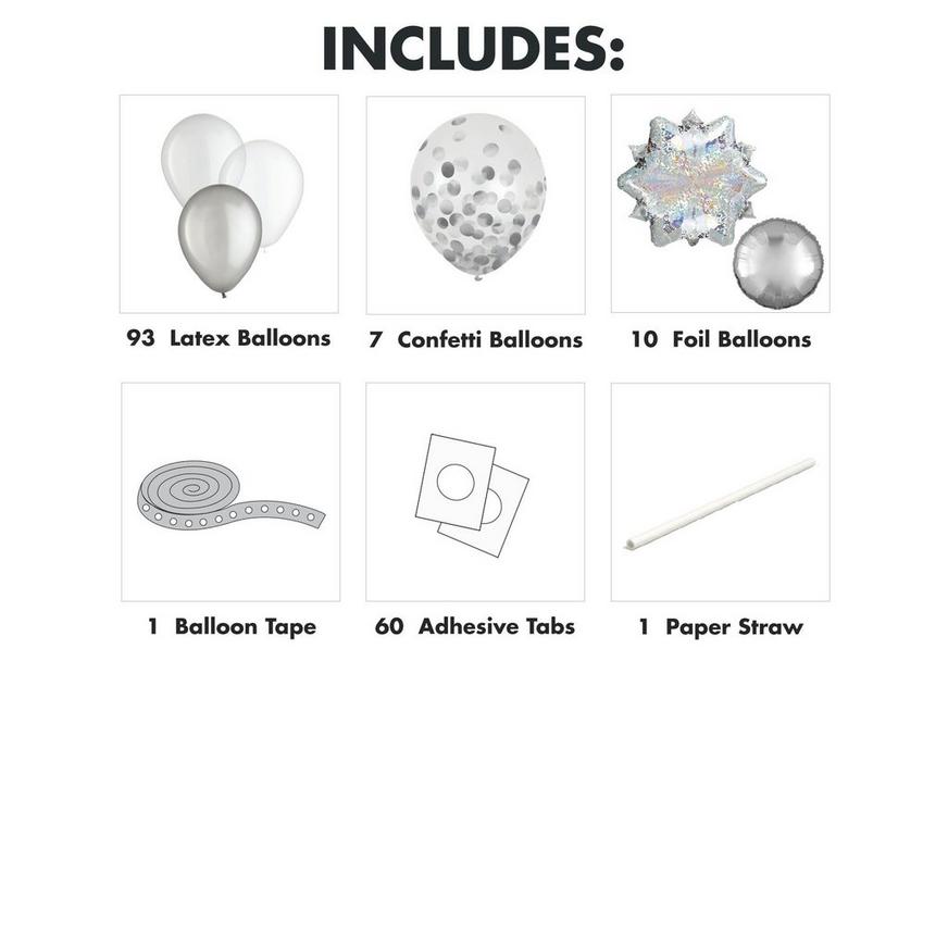 Air-Filled Snowy Metallic Silver & White Latex & Foil Balloon Garland Kit