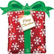 Giant Green & Red Christmas Present Foil Balloon, 27in
