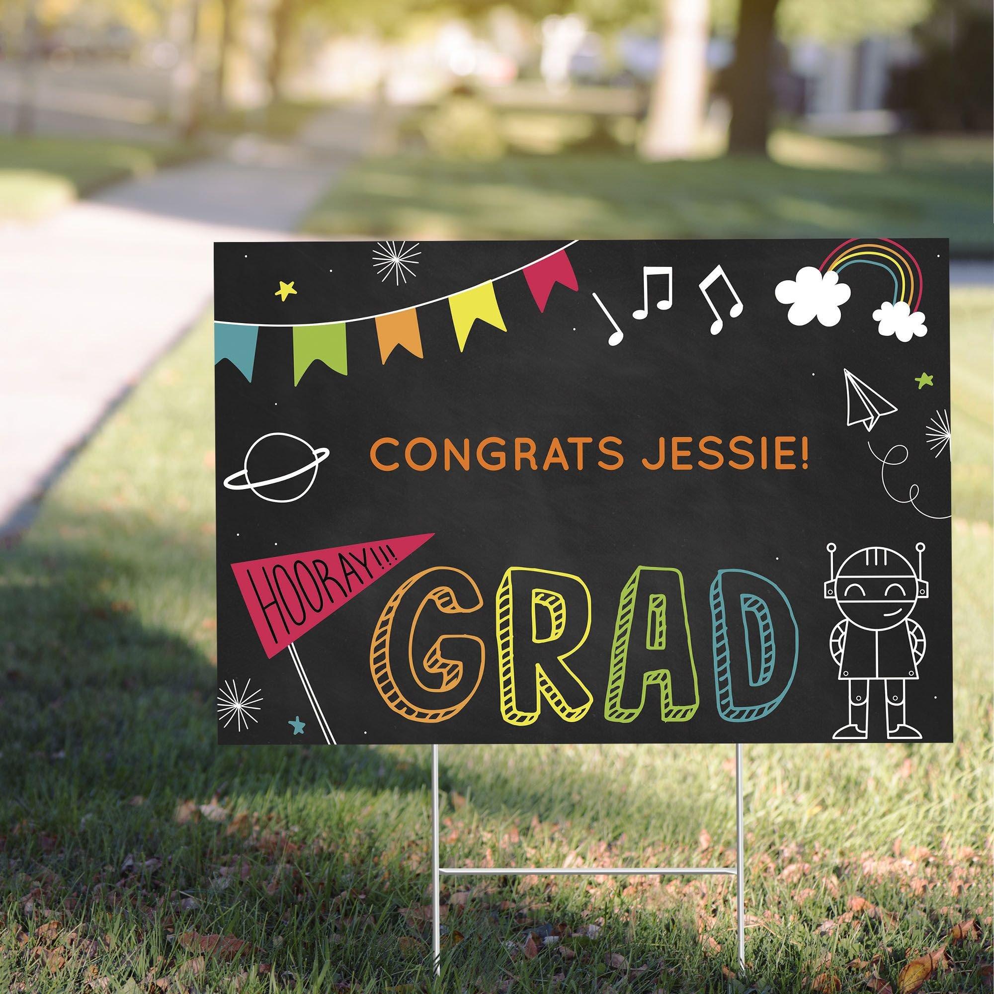 Custom Elementary School Chalkboard Graduation Yard Sign, 22in x 15in