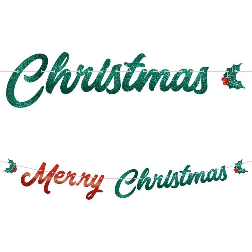 Glitter Merry Christmas Cardstock Letter Banner, 6.75in x 12ft