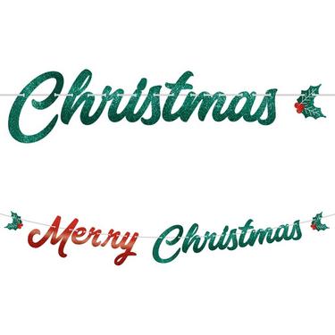 Glitter Merry Christmas Cardstock Letter Banner, 6.75in x 12ft