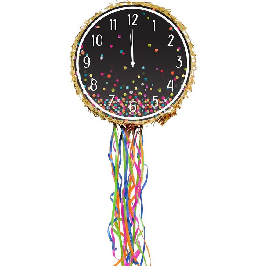 Pull String Clock Strikes Twelve New Year's Eve Pinata, 17.5in