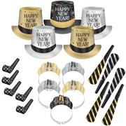Kit for 10 - Black, Silver, & Gold Toast in Top Hats New Year's Eve Party Kit, 20pc