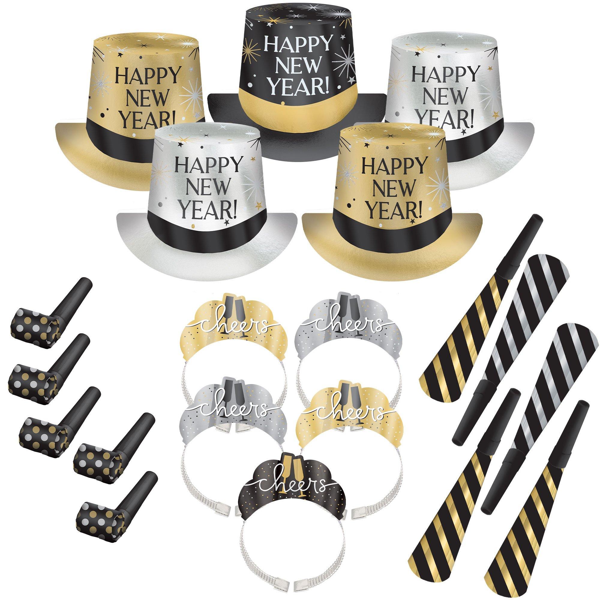 Happy New Year Printed Plastic Cups - Black, Silver, Gold -25ct - POP!  Party Supply