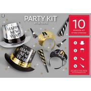 Kit for 10 - Black, Silver, & Gold Toast in Top Hats New Year's Eve Party Kit