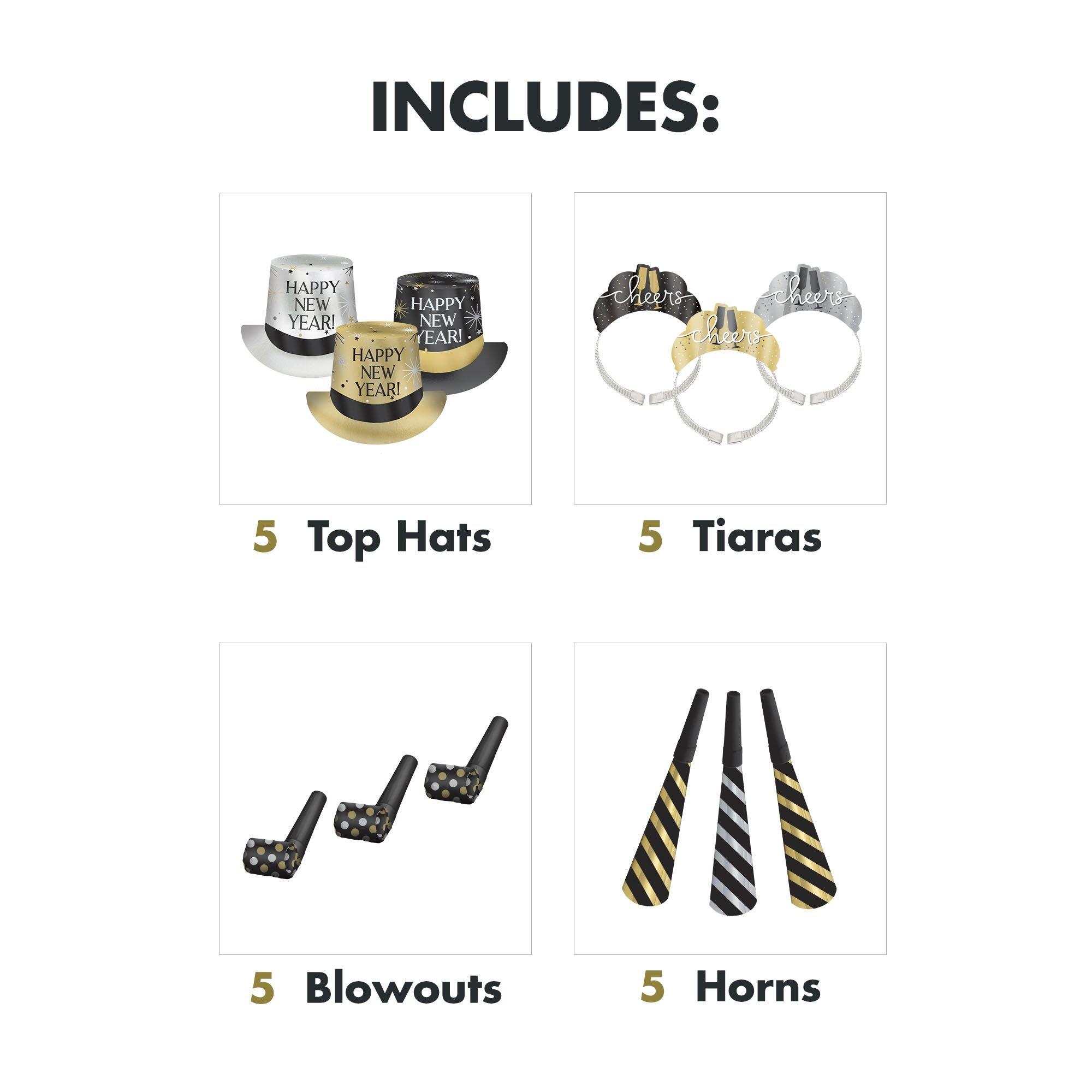 Kit for 10 Black, Silver, & Gold Toast in Top Hats New Year's Eve