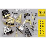 Kit for 100 - Black, Silver, & Gold Cheers New Year's Eve Party Kit, 200pc