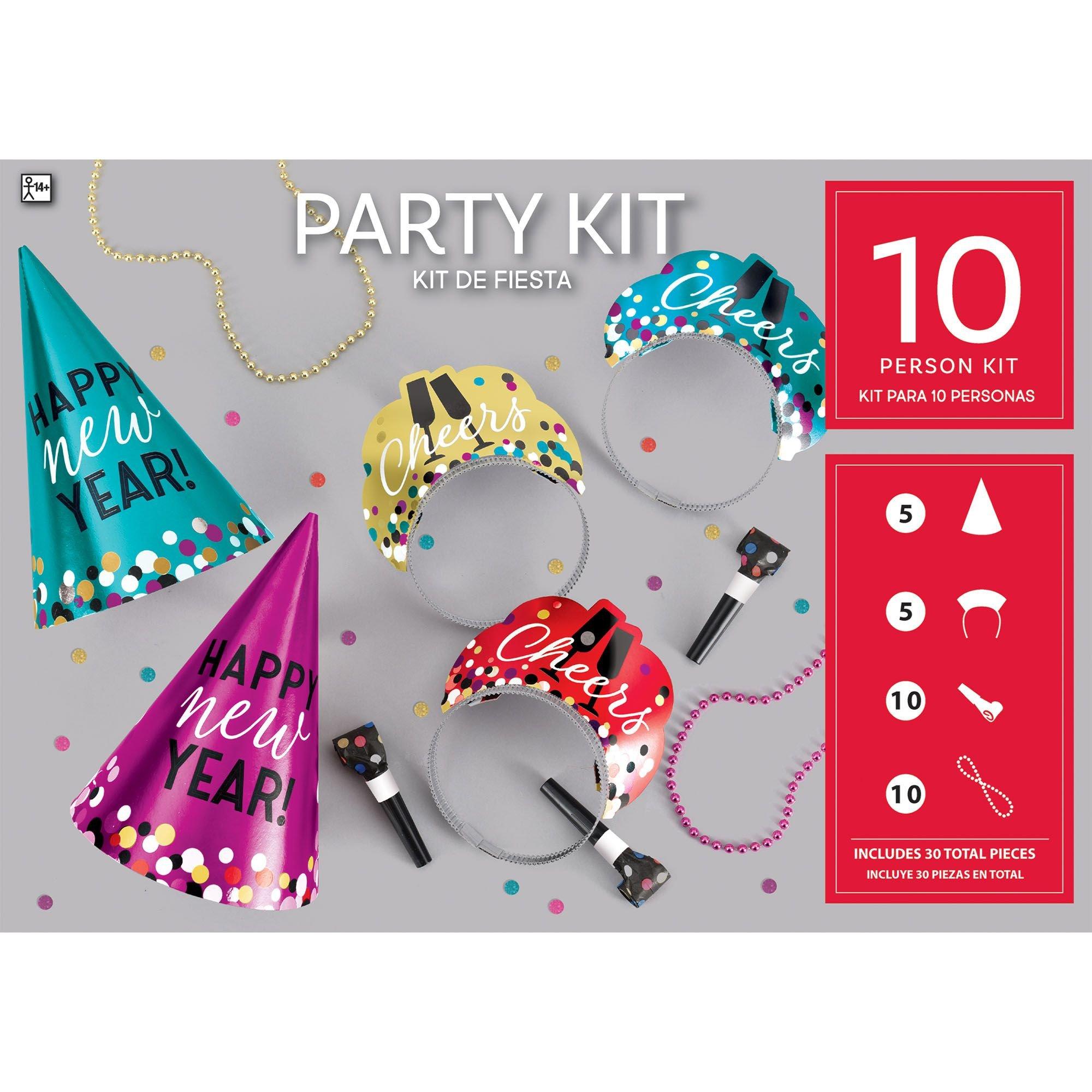 Kit for 10 - Colorful Confetti New Year's Eve Party Kit, 30pc