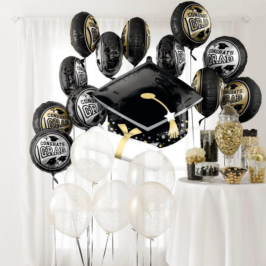 DIY Black, Silver & Gold Graduation Balloon Room Decorating Kit, 20pc ...