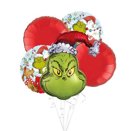 Merry Grinchmas Foil Balloon Bouquet, 5pc