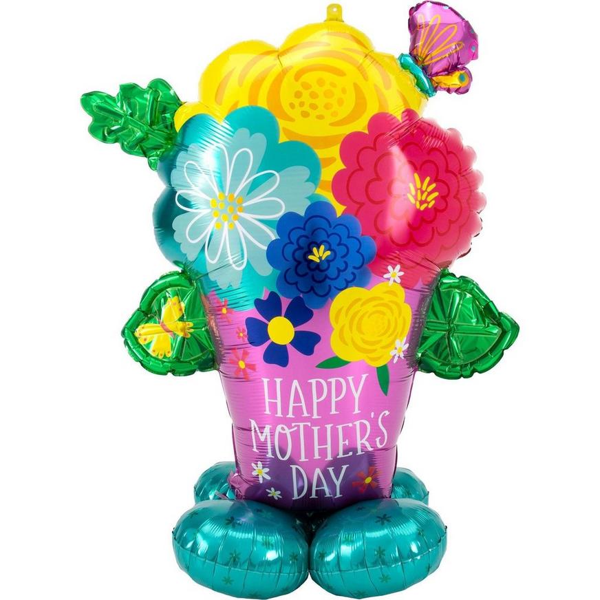 AirLoonz Pretty Flowerpot Mother's Day Foil Balloon Bouquet, 4pc