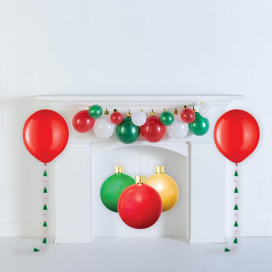 Red & Green Balloon Ornaments Christmas Mantel Decorating Kit, 4pc