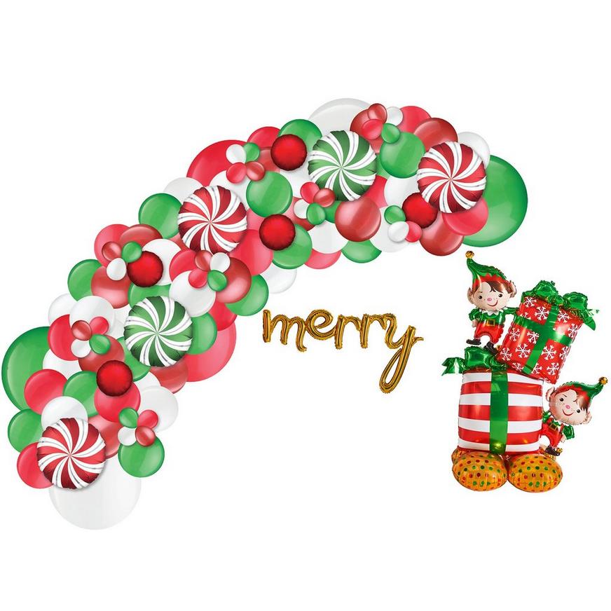 DIY Air-Filled Red & Green Merry Elves Christmas Balloon Backdrop Kit