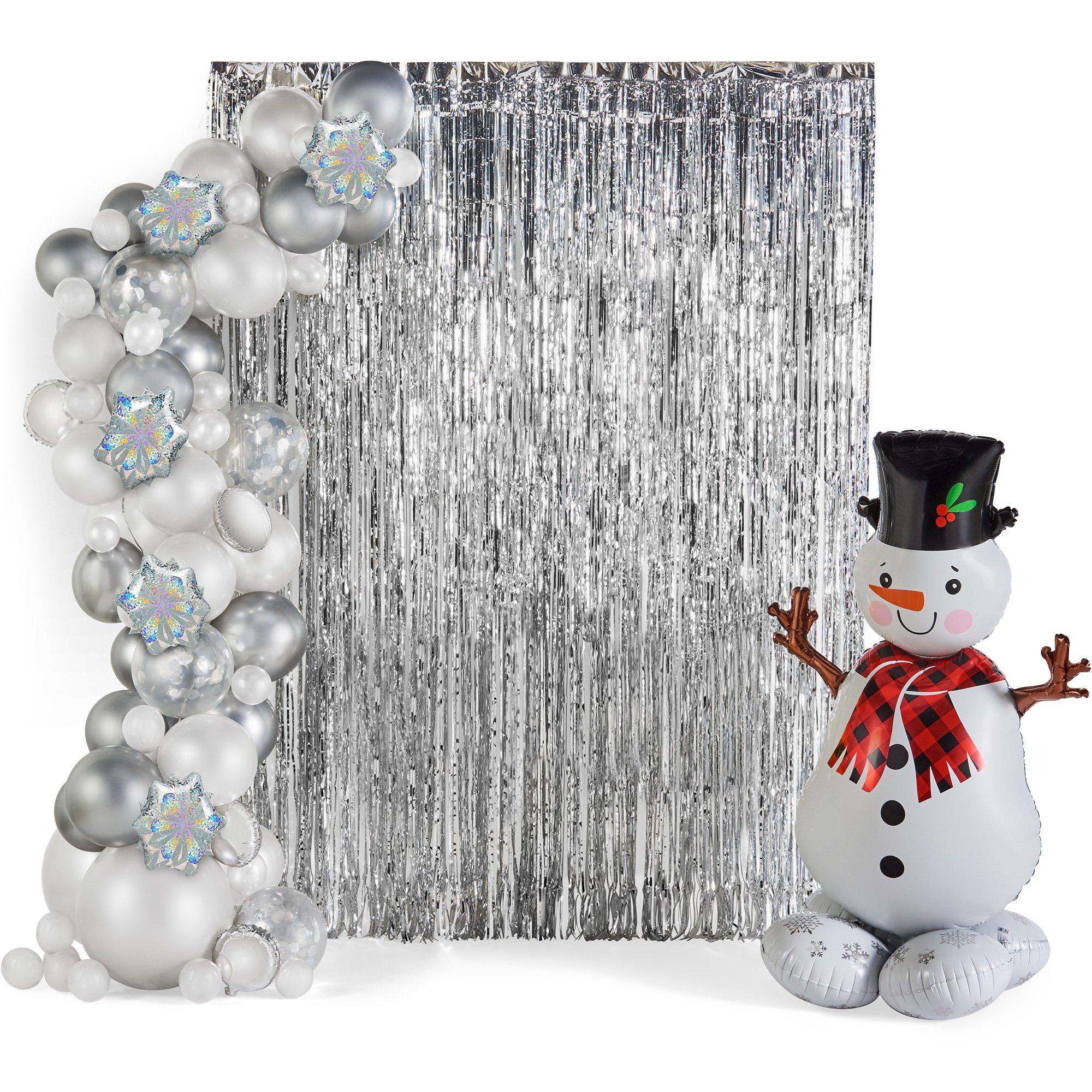 DIY Air-Filled Metallic Silver & White Snowman Balloon Backdrop Kit