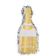 Metallic Gold Happy Birthday Champagne Bottle Pinata, 11in x 24in - Golden Age