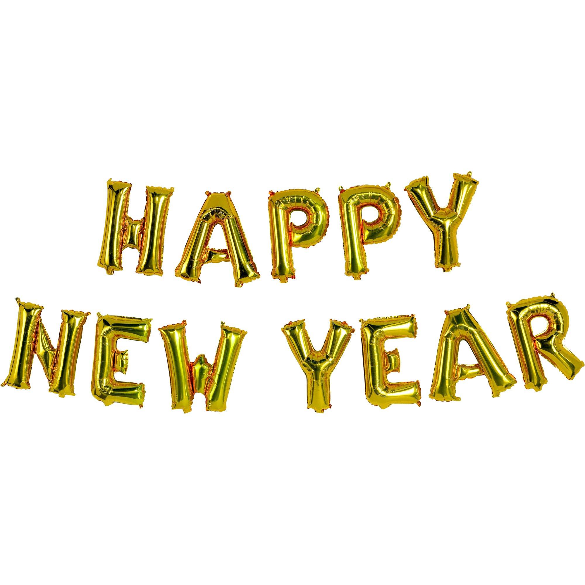 Air-Filled Gold Happy New Year Foil Balloon Phrase Banner, 16in Letters