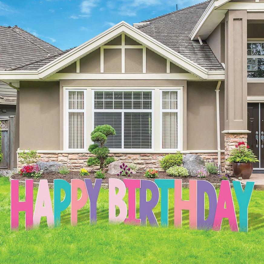 Pink, Blue, & Purple Happy Birthday Corrugated Plastic Yard Sign Phrase Set, 27in Letters, 7pc