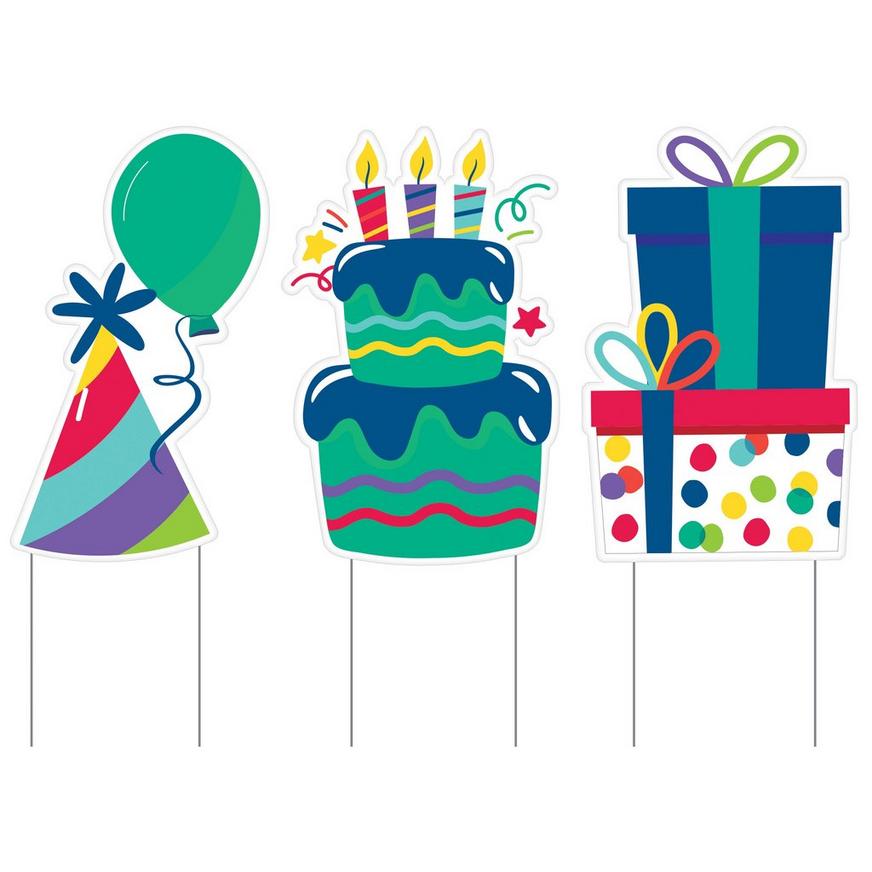 Birthday Icons Corrugated Plastic Yard Sign Set, 15.6in x 25in, 3pc