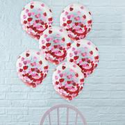 6ct, 12in, Metallic Pink & Red Heart Latex Confetti Balloons