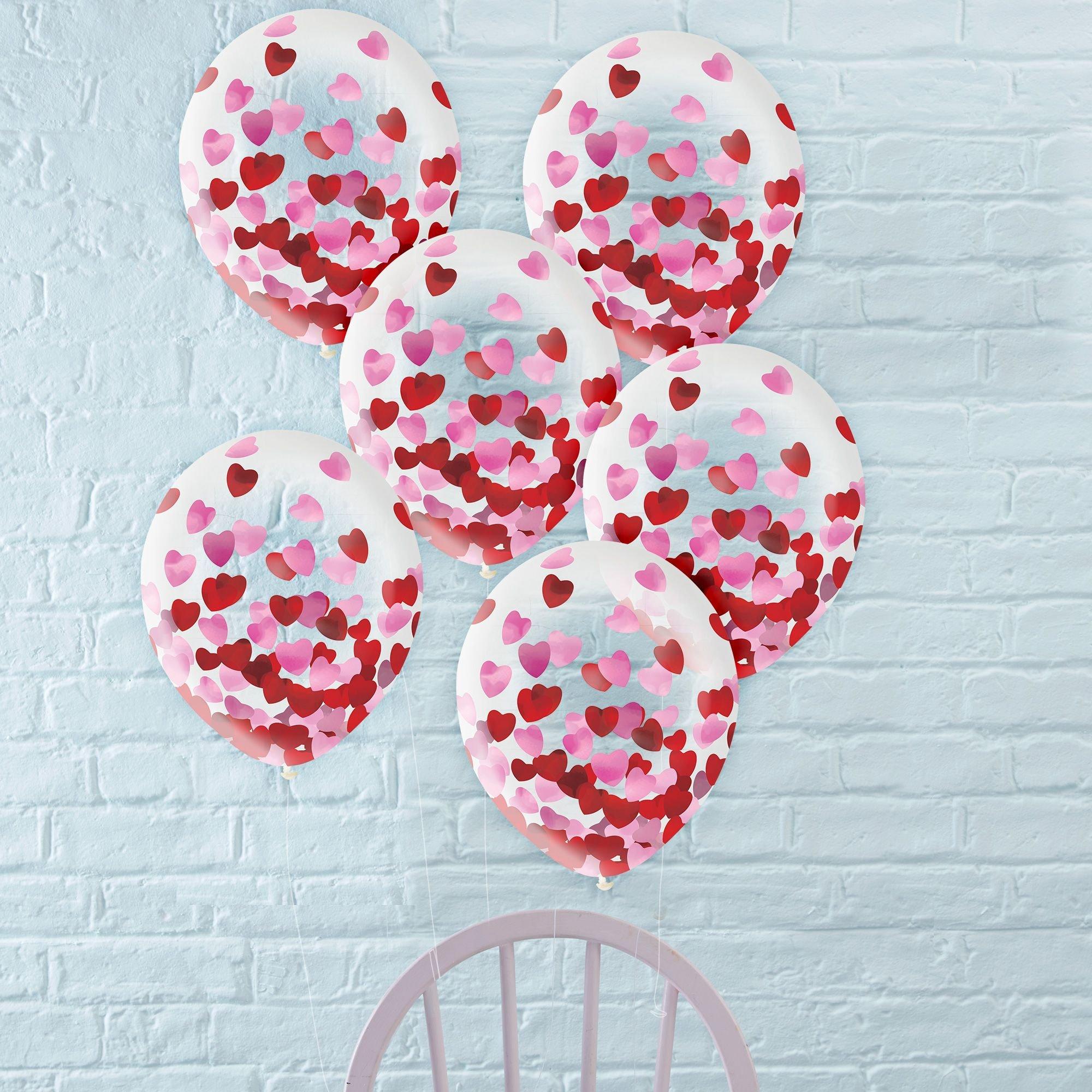 6ct 12in Metallic Pink And Red Heart Confetti Latex Balloon Party City