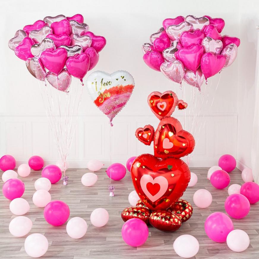 AirLoonz Valentine's Day Stacked Hearts Cluster Foil Balloon, 48in