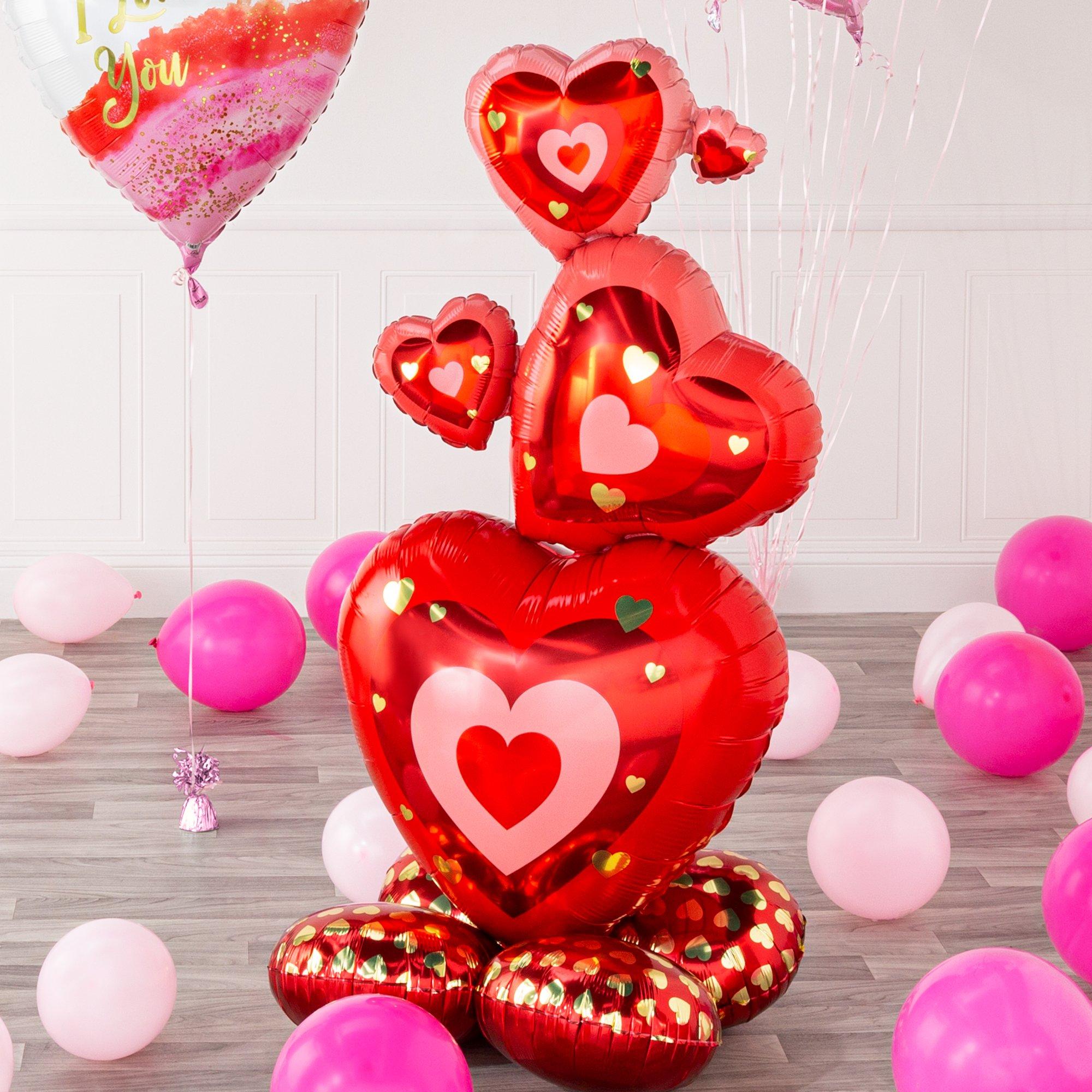 AirLoonz Valentine's Day Stacked Hearts Cluster Foil Balloon, 48in