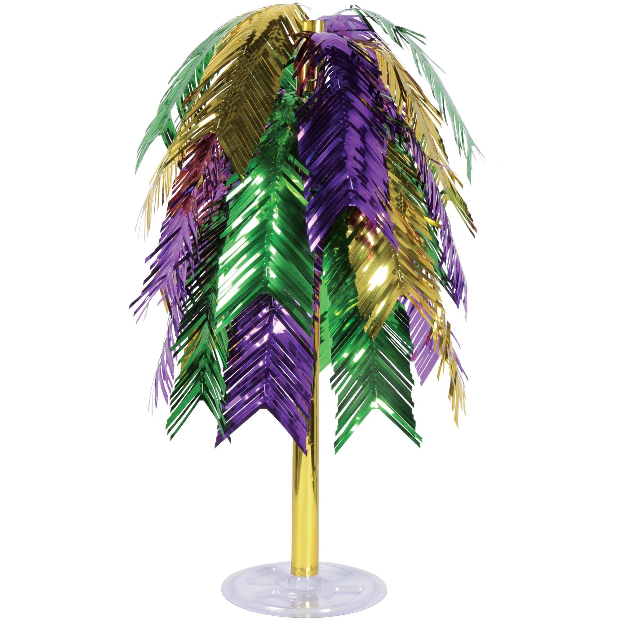 Mardi Gras Metallic Tricolor Feather Cascade Centerpiece, 24in Party City