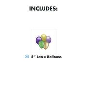 25ct, 5in, Mardi Gras 5-Color Mix Mini Latex Balloons - Purples, Green & Golds