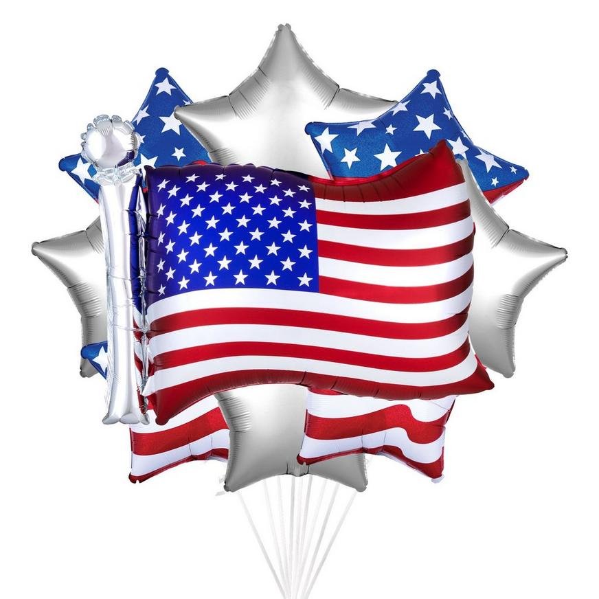 Patriotic Flag & Stars Foil Balloon Bouquet, 9pc