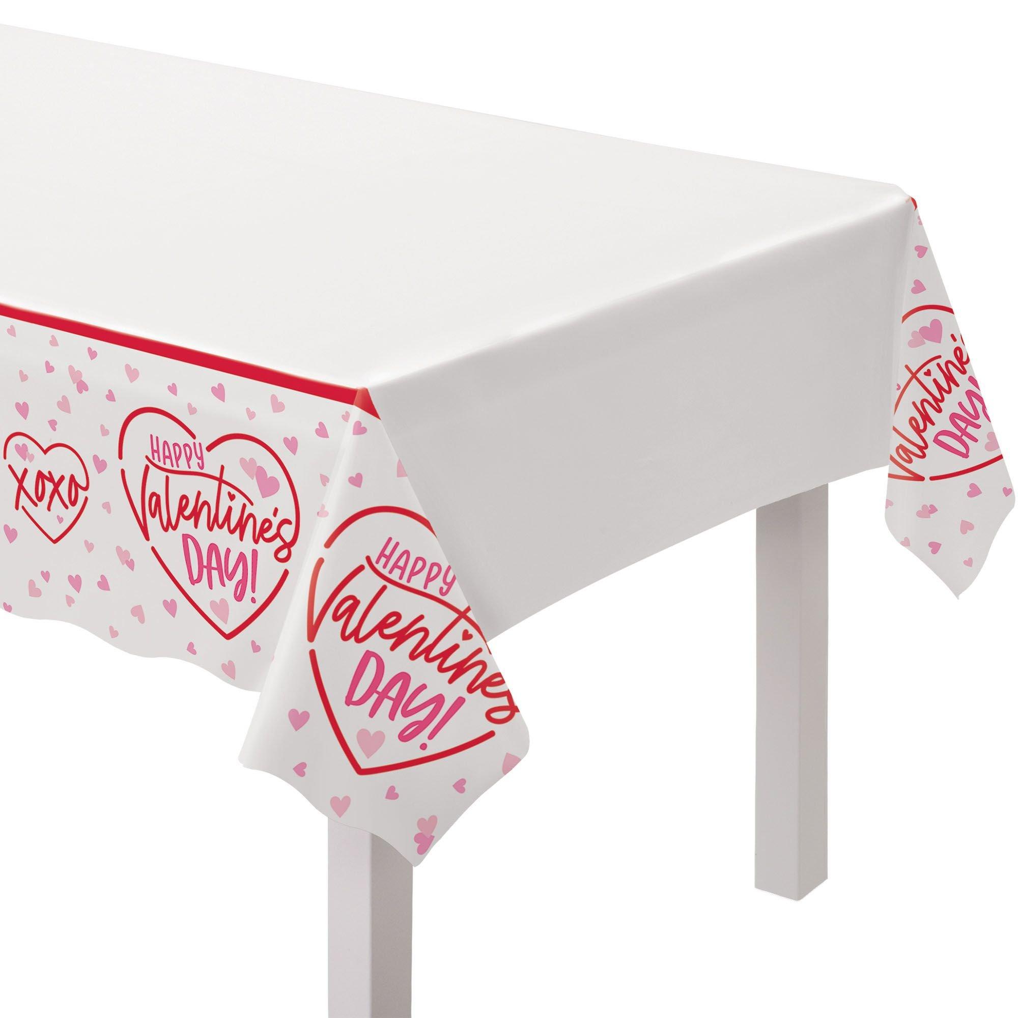 Plastic I Heart Valentine's Day Table Cover, 84 x 54
